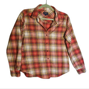 Pendleton Red, Yellow, White Plaid Button Down Top Women's Size Large